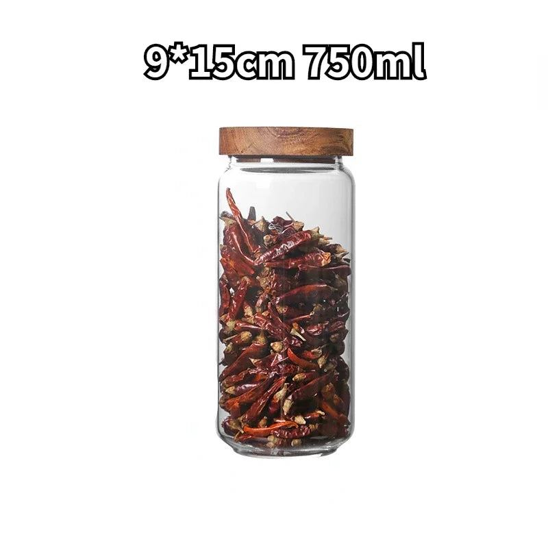 450/750/1000/1500ML Glass Food Storage Canisters, BPA-Free Kitchen Jars with Airtight Bamboo Lids for Pasta Coffee Beans&Candies