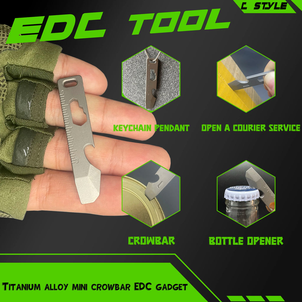 Multi-functional mini TC4 titanium alloy crowbar bottle opener, graduated hexagonal wrench key chain EDC outdoor small tool