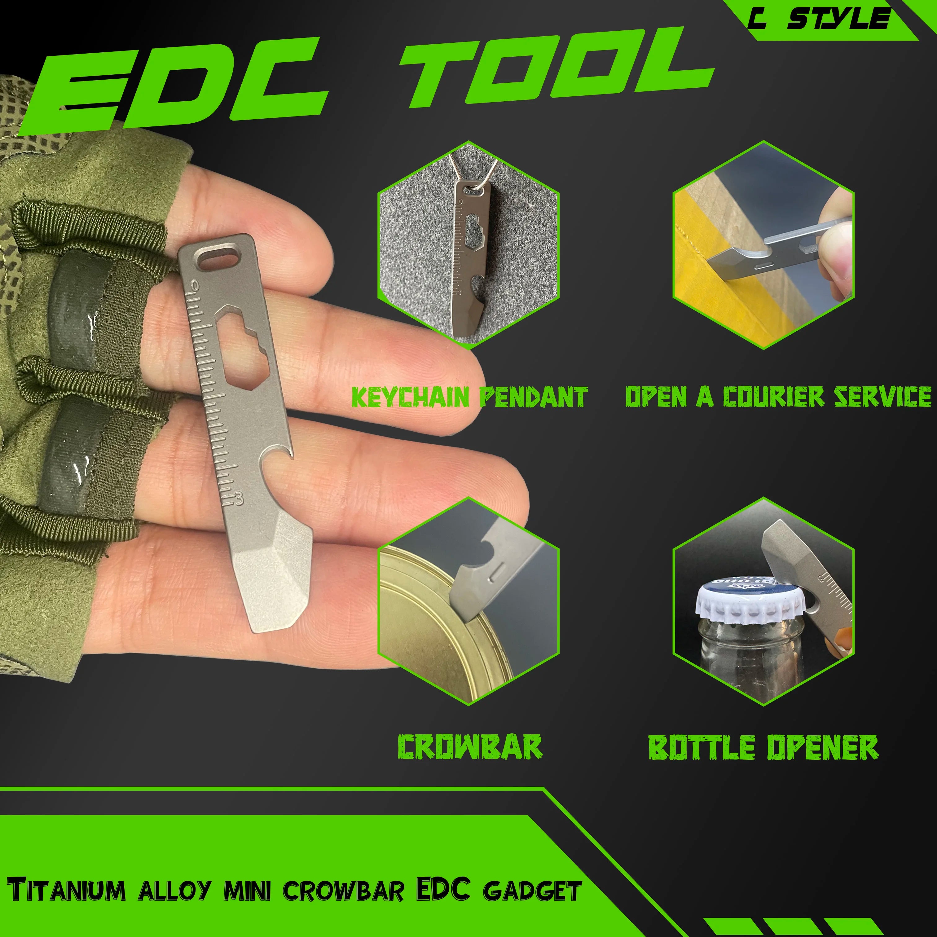Multi-functional mini TC4 titanium alloy crowbar bottle opener, graduated hexagonal wrench key chain EDC outdoor small tool