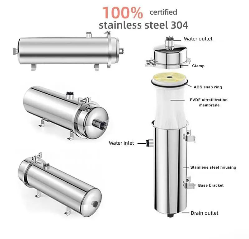 5000L/H Whole House Pipeline Water Filter 304 Stainless Steel Central Purifier 0.01μm UF Membrane Water Purifier