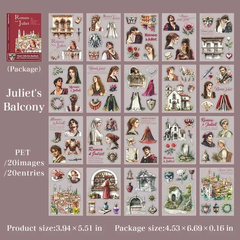 1pack/3pack Classic Literature Collection Handbook Series Literary Story Theme Sticker Book Character Collage 6 Designs