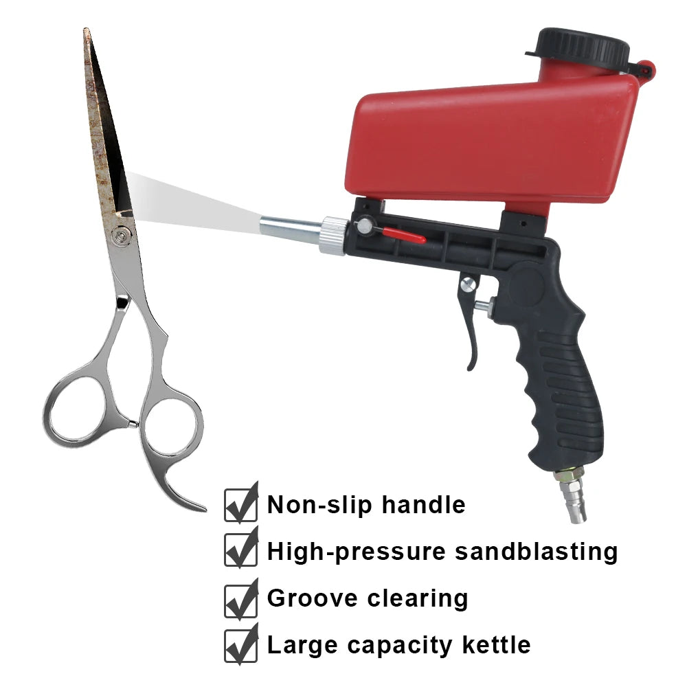 90psi Portable Gravity Sand Blaster Small Sand Blasting Machine Handheld Pneumatic Blasting Gun Set Sandblasting Gun Adjustable
