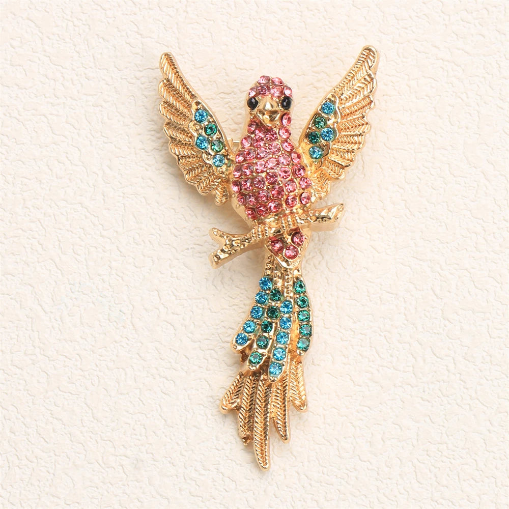 Women New Trendy Brooch Extra-Large Rhinestone Peacock Animal Bird Dog Conch Enamel Pin Jacket Jewelry Accessory