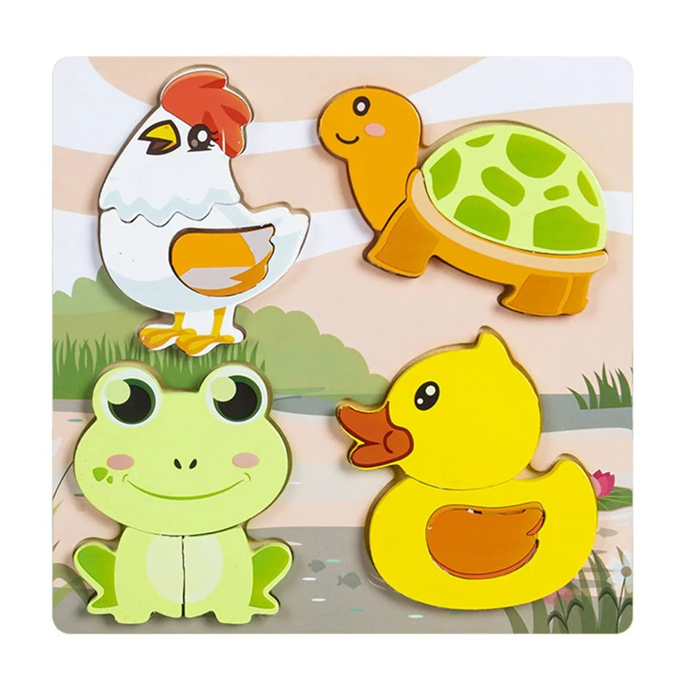 Multicolor Wooden 3D Puzzle Fruits Dinosaur Hand-eye Coordination Early Education Puzzle Cartoon Animal English Learning Puzzle