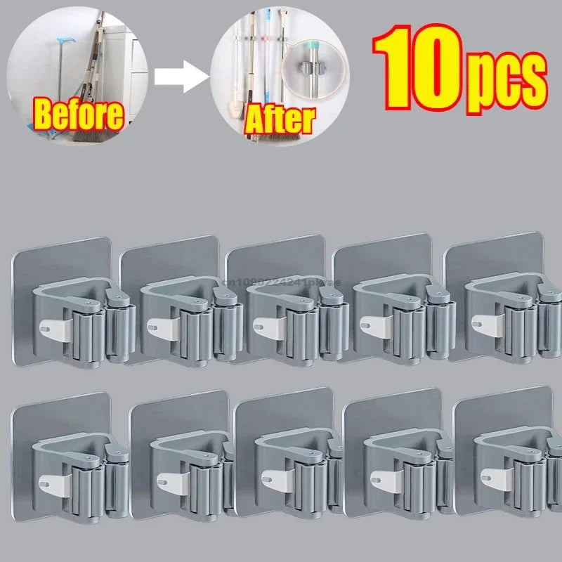Self-adhesive Mop Holder Broom Stand Wall Mounted Mop Support Sweeping Brush Hook Storage Organizer Bathroom Kitchen Accessories
