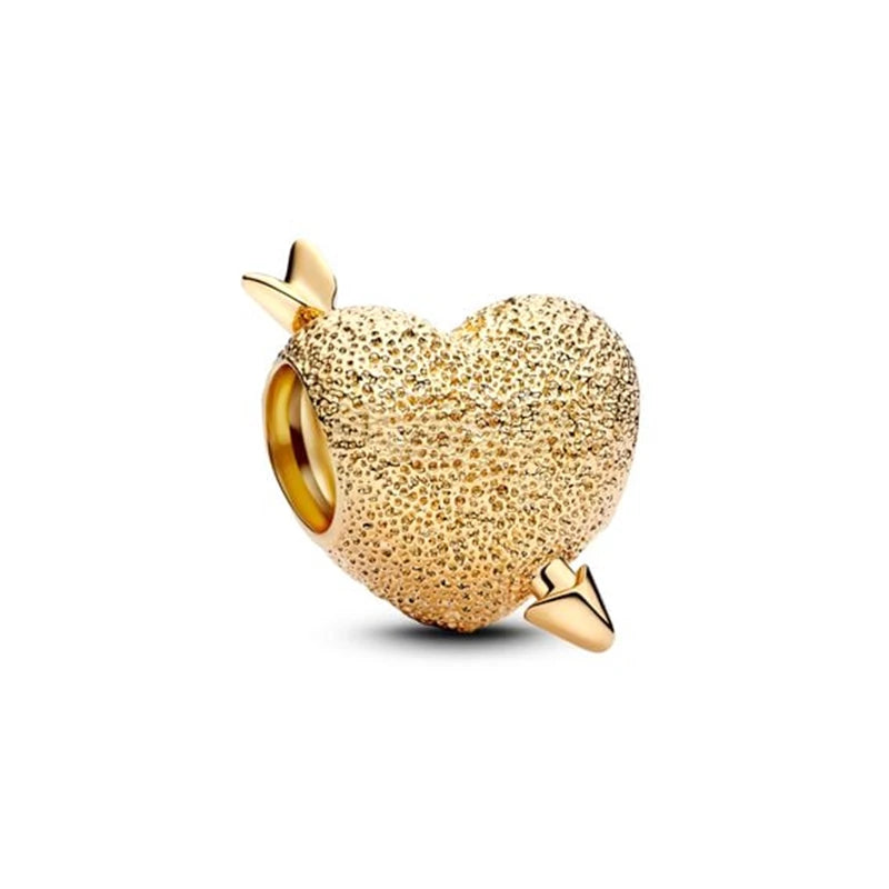 Gold Plated CZ Charms Fit Original Bracelet 925 Sterling Silver Core Heart Star Flower Dangle Beads Luxury DIY Jewelry Gift