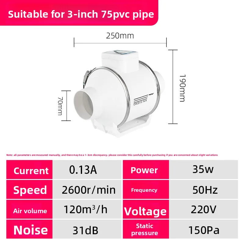 Exhaust Fan Home Mute Inline Duct Fan Bathroom Exhaust Fan Ventilation Equipment Kitchen Bathroom Wall Mounted Air Purifying Ve