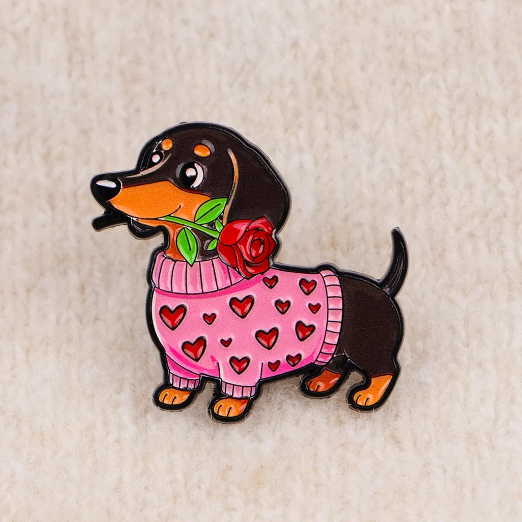 Sweater Sausage Dog Enamel Pins Cute Animal Couple Brooch Lapel Pin Badge on Backpack Clothing Accessories Fashion Jewelry Gifts