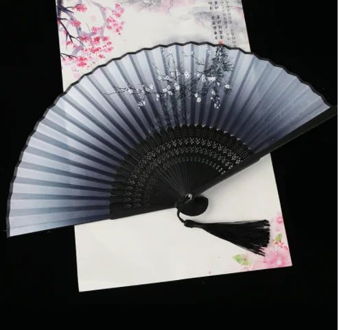 Retro Style Folding Fan Female Japanese Pattern Retro Cloth Art Craft Gift Home Decoration Ornament Dancing Hand Fan