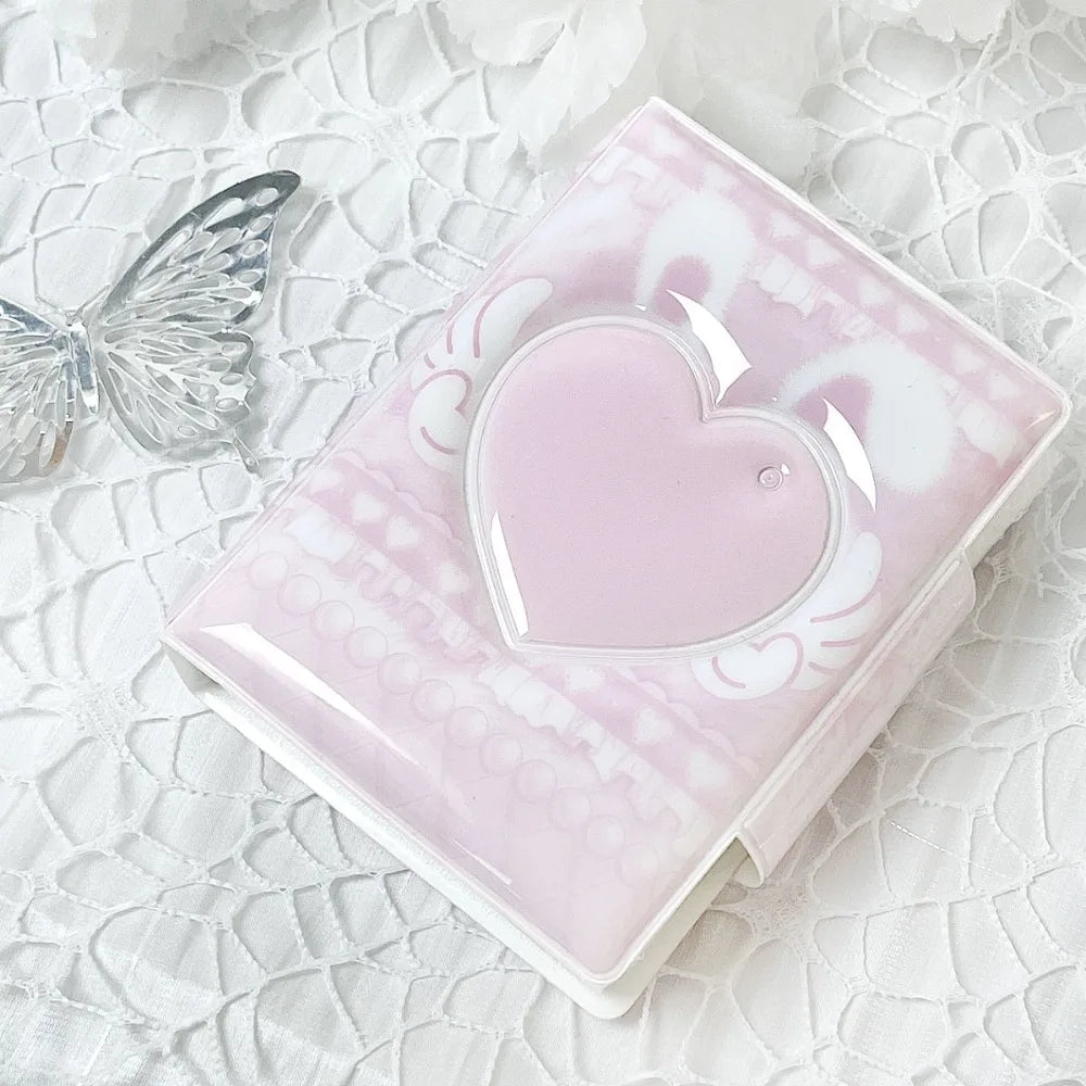 Pink Love Bow Card Album PVC 3 Inch Mini Idol Card Collect Book Collectible Card Album with 16 Internal Pages Photocard Binder
