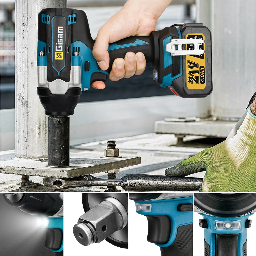 Gisam 1600N.M Brushless Electric Impact Wrench 1/2 inch Lithium-Ion Battery Cordless Wrench Power Tool For Makita 18V BatteryPin