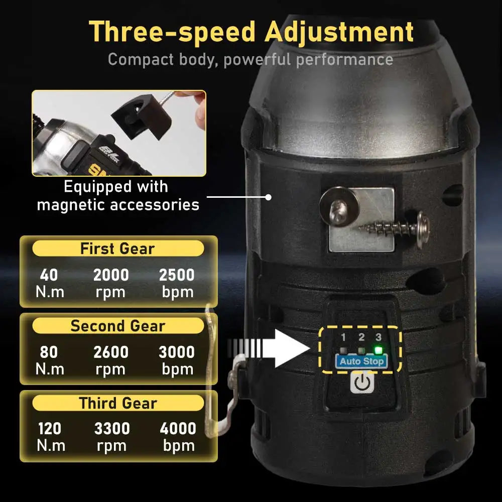 SUNOK10.8V Brushless Electric Screwdriver 1/4 Inch 120N. M Multifunctional Handheld Impact Power Tool for Makita Lithium Battery