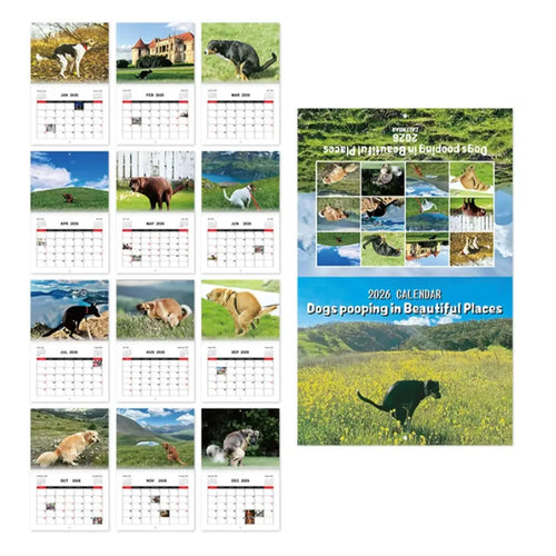 2026 Dog Pooping Calendar Funny Animal Humor Wall Calendar with Dogsh*t Design Novelty Gag Gift for Dog Lovers Office Home Decor