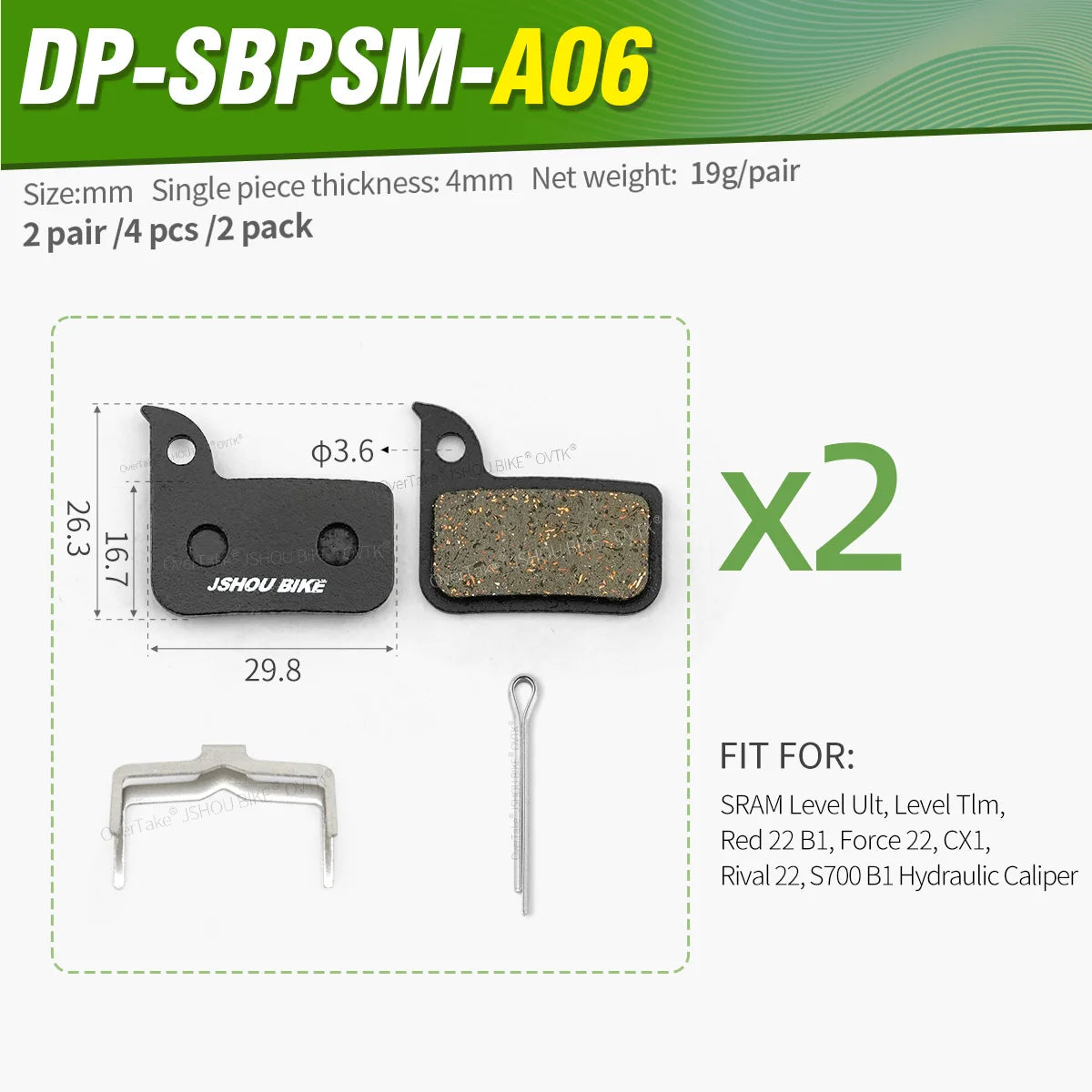 JSHOUBIKE Semi-metal Bicycle brake pads for SRAM Level ULT TLM Red 22 B1 Force 22 CX1 Rival 22 S700 B1 RED ETAP Caliper Sport EX