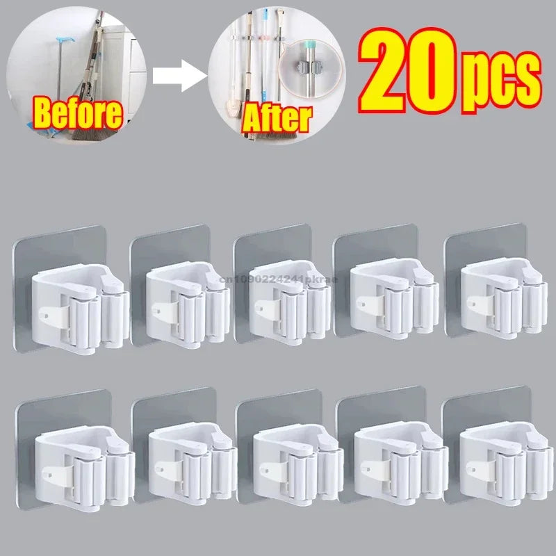 Self-adhesive Mop Holder Broom Stand Wall Mounted Mop Support Sweeping Brush Hook Storage Organizer Bathroom Kitchen Accessories