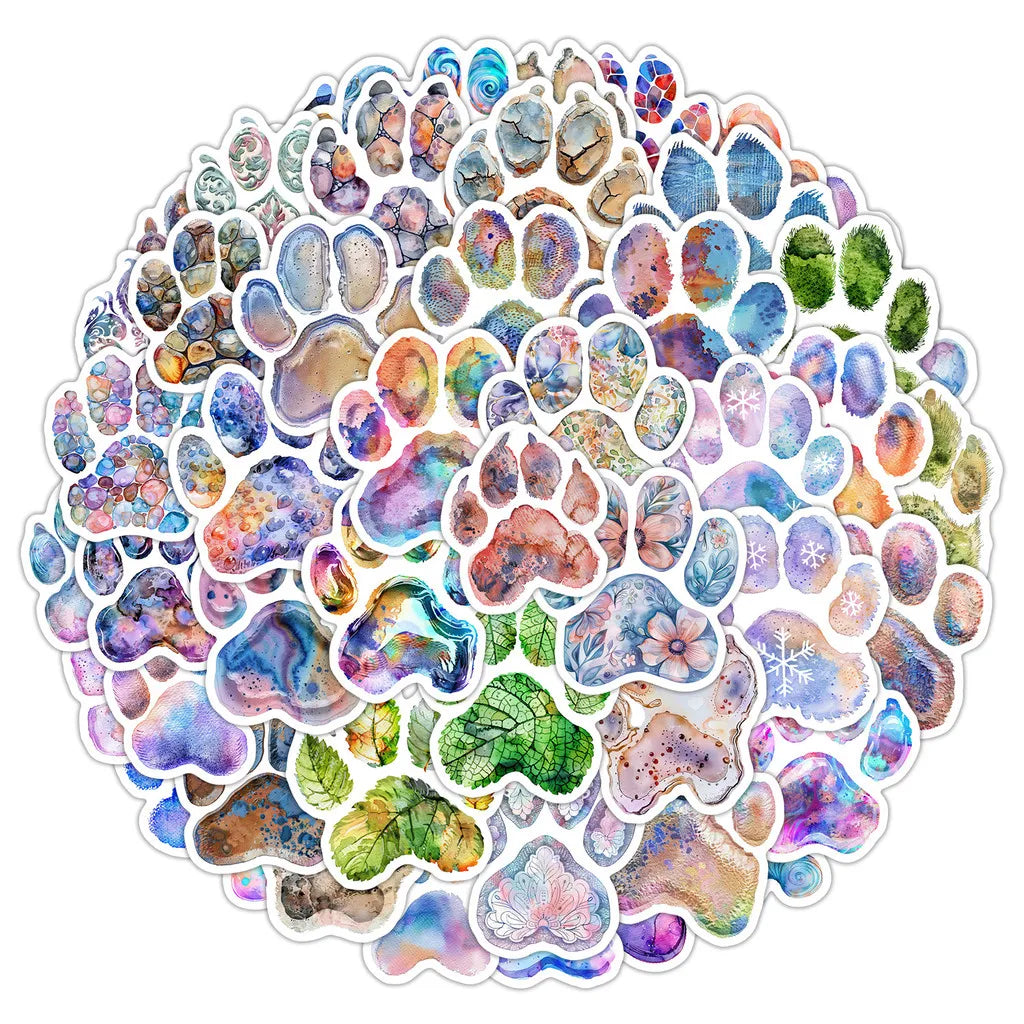 50PCS Watercolor Paw Print Graffiti Stickers - Cartoon Cat Footprint Decor for Water Cup & More RecordingYourLife Store