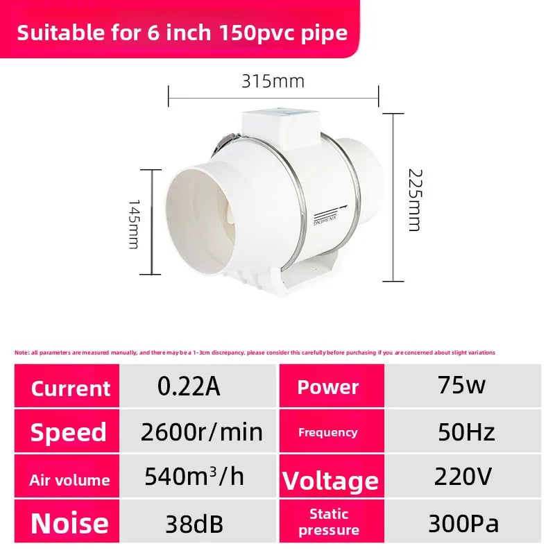 Exhaust Fan Home Mute Inline Duct Fan Bathroom Exhaust Fan Ventilation Equipment Kitchen Bathroom Wall Mounted Air Purifying Ve