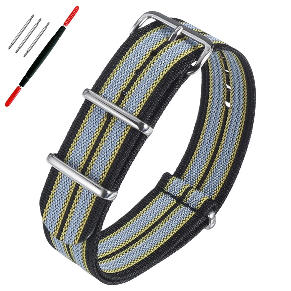 16mm 18mm 19mm 20mm 22mm 24mm Durable Nylon Ribbed Watch Strap Stripped Sport Watch Band Replacement Wristband Belt Accessories
