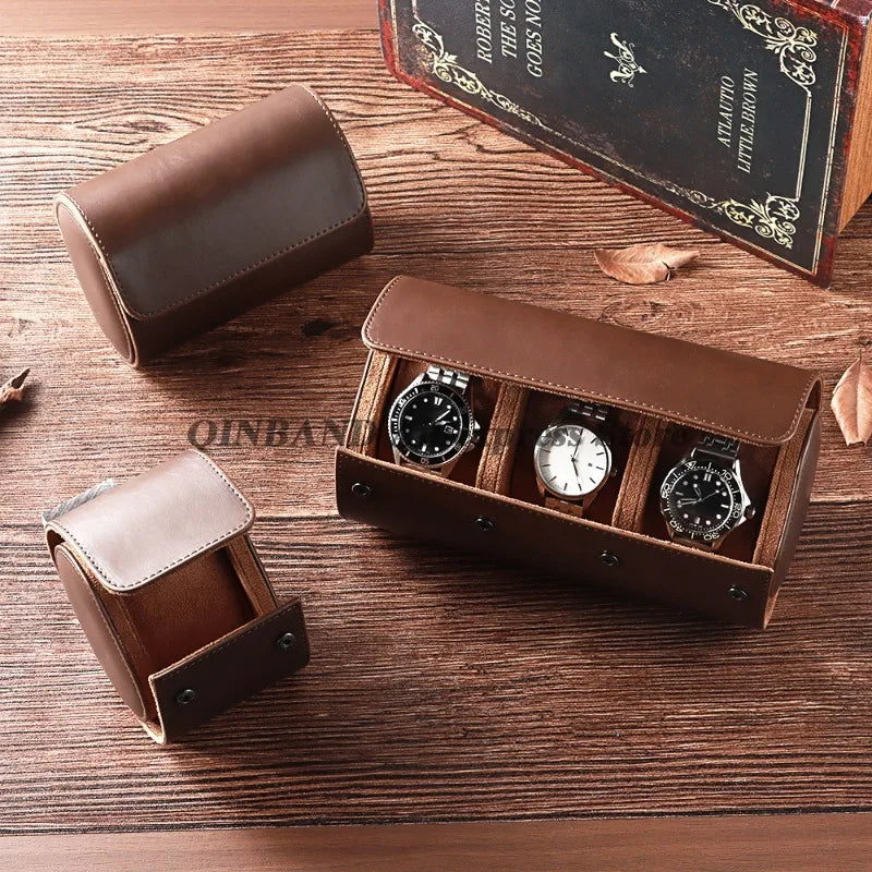 Watch Travel Case PU Leather Watches Leather Box Vintage Watch Storage Organizer-Secure Storage Vintage Watch Display Organizer