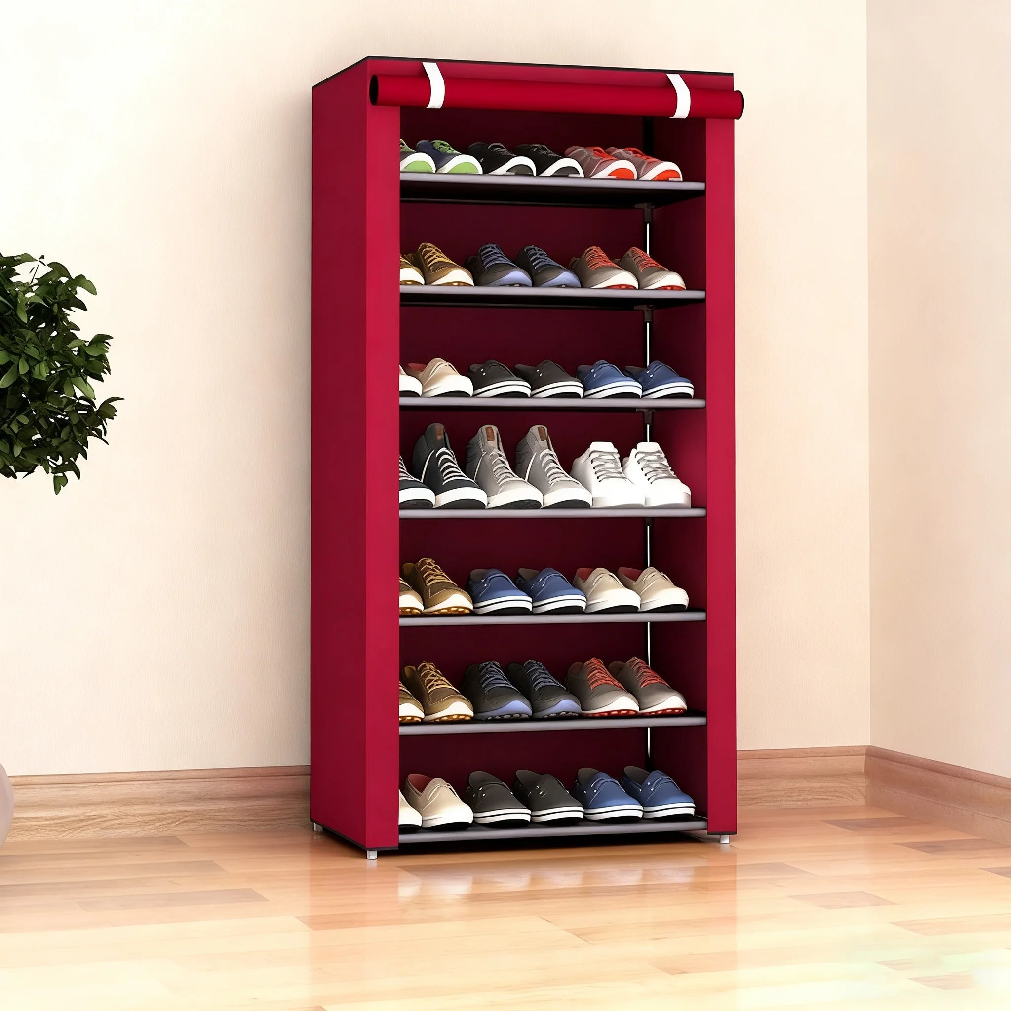 6-10 Tier Burgundy Heavy-Duty Shoe Cabinet with Lid - Easy to Assemble, Vertical Shoe Rack, Can Accommodate 18-30 Pairs of Shoes, Suitable for Dormitories, Schools, Home Storage, Shoe Storage Organizer, Shoe Rack Organizer, S