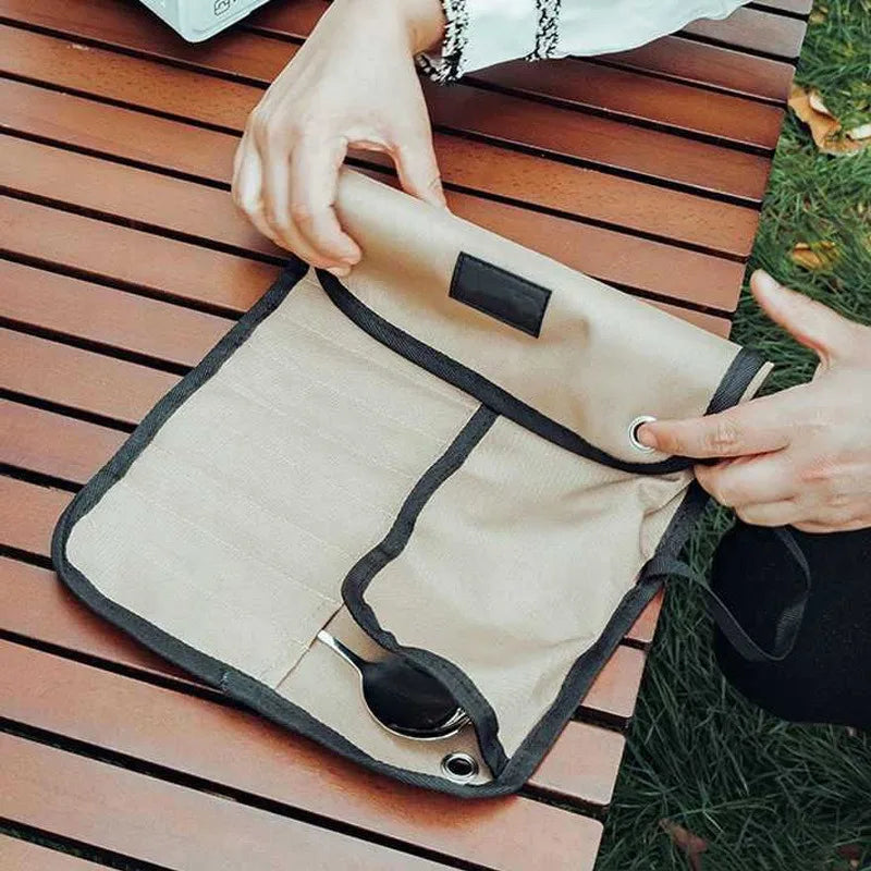 Outdoor Camping Utensil Storage Bag Waterproof Durable Large Capacity Stainless Steel Kitchenware Hanging Bag