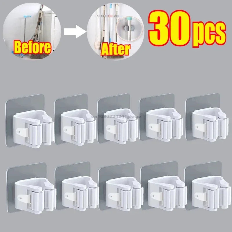 Self-adhesive Mop Holder Broom Stand Wall Mounted Mop Support Sweeping Brush Hook Storage Organizer Bathroom Kitchen Accessories