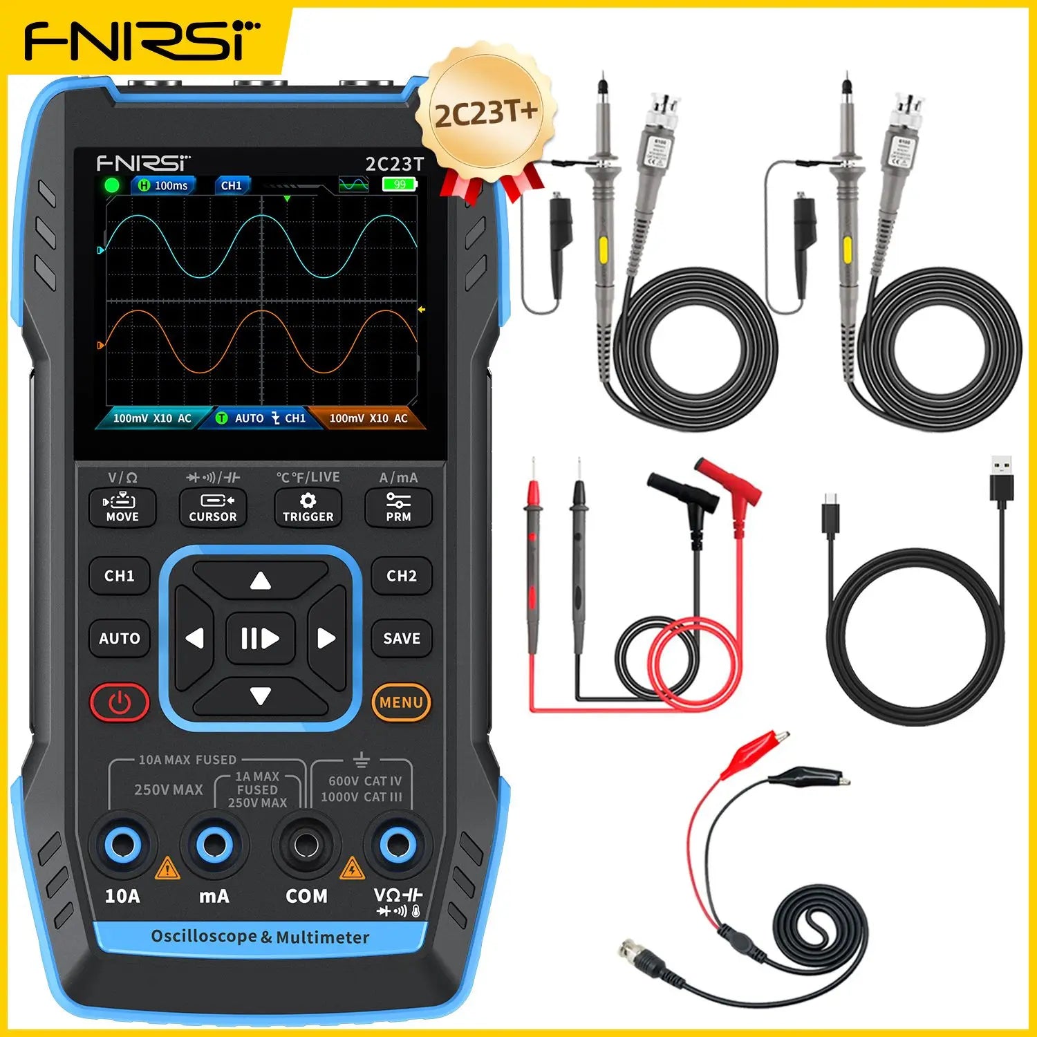 FNIRSI 2C23T Oscilloscope Multimeter DDS Generator 10MHz*2 50MS/s