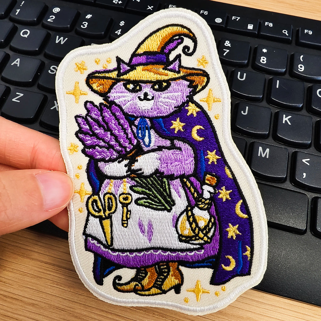 1PC Lavender Witch Cat Embroidered Patch Magic Funny Cartoon DIY Gift Sew Iron On Patches For Clothes Cap Bag Jacket Trucker Hat