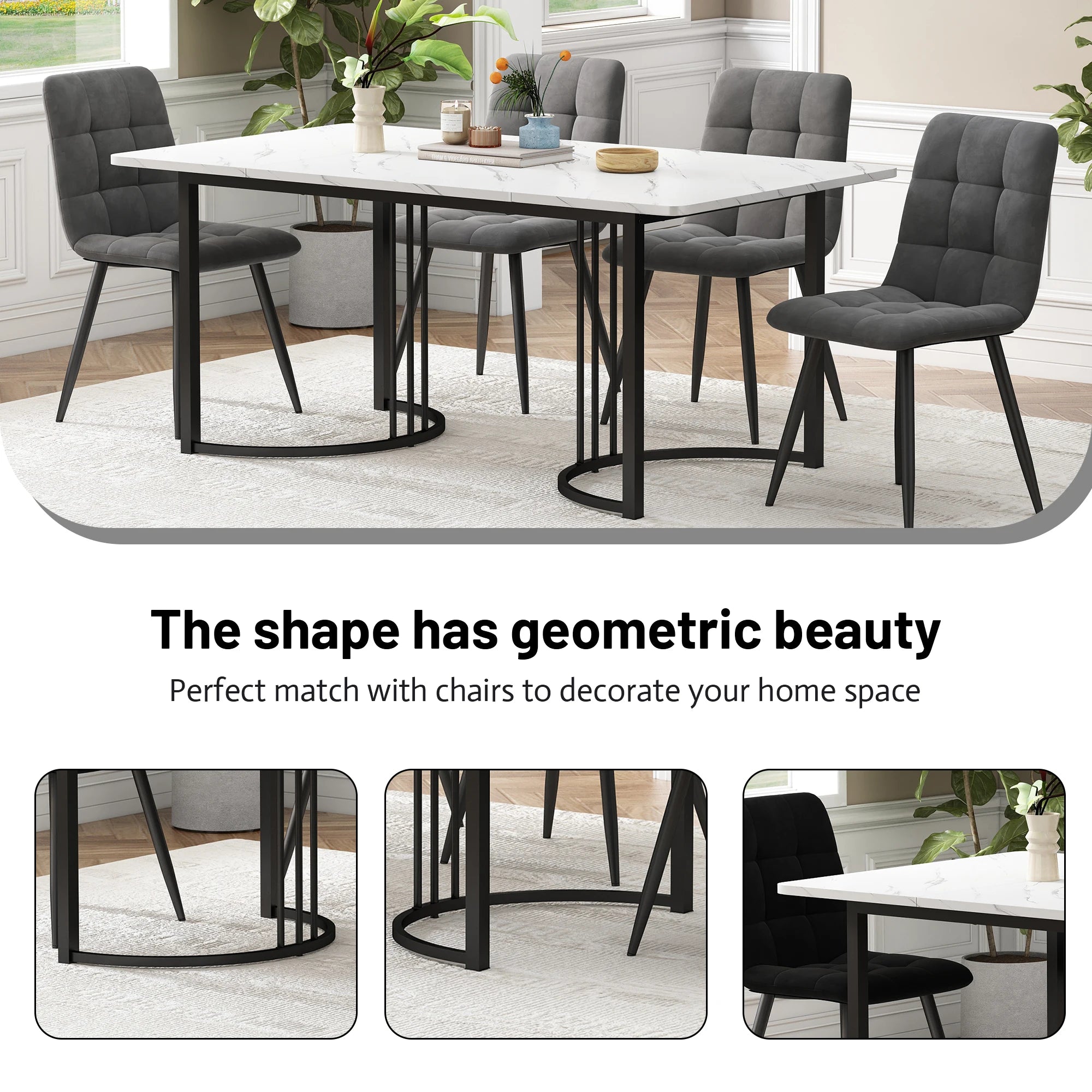 Anajqaqia 140×80×75 cm Dining Table, Modern Kitchen Dining Table, Metal Frame, Rectangular Dining Table with Adjustable Feet
