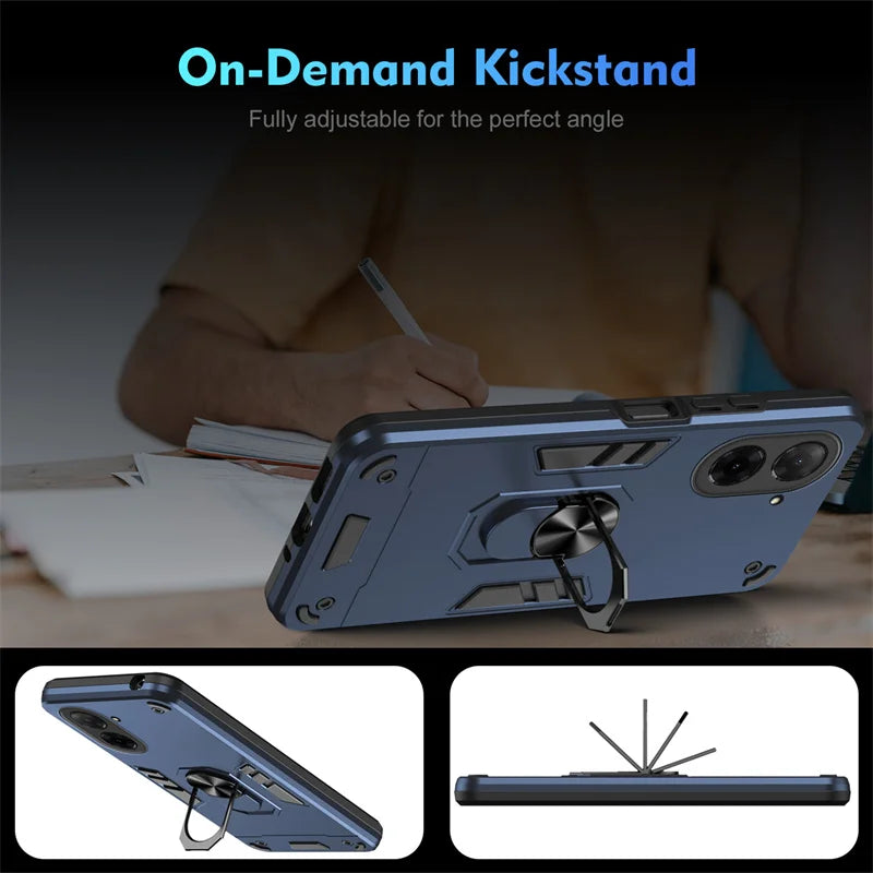 Armor Funda For Xiaomi Poco C71 4G Case Magnetic Holder Ring Armor Cases For Poko Little C71 C 71 PocoC71 4G Lens Protect Cover