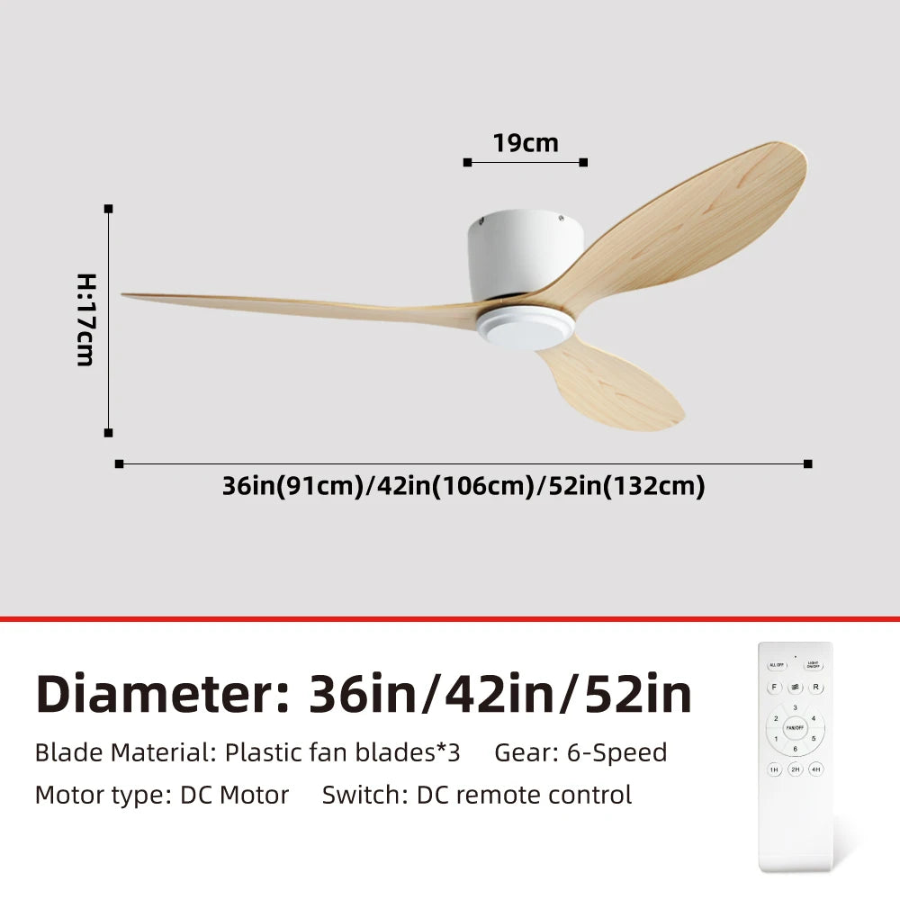 FUMANJIA Ultra-Thin DC Ceiling Fan with Remote - 6-Speed Silent, 3 ABS Blades, Ideal for Low Ceilings & Minim Spaces（No Light）