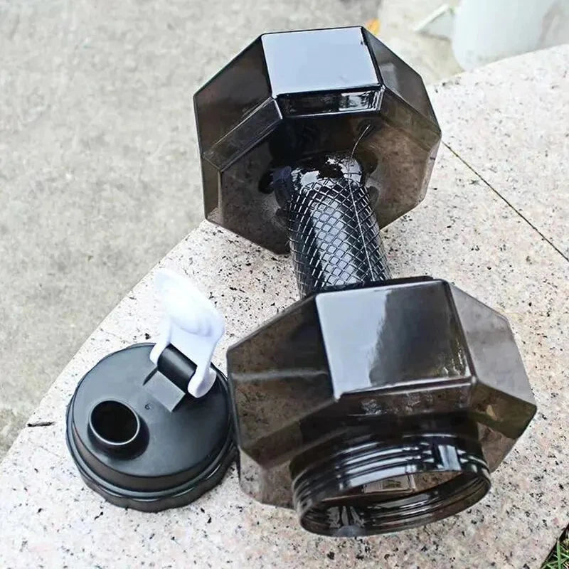 1pc 1500ml High Capacity Plastic Dumbbell Shaped Portable Water Bottle Creative Fitness Dumbbells Sport Bottle