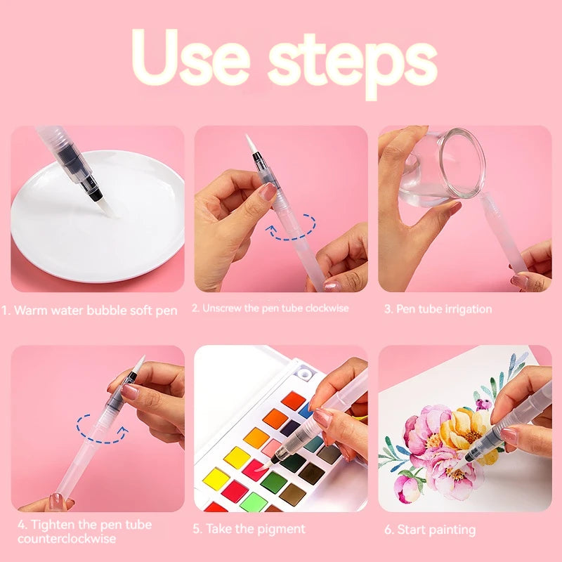 3Pcs/6Pcs Watercolor Brush Set Portable Paint Brush Water Color Pen Painting Drawing Tools Fountain Pens Art Supplies for Artist