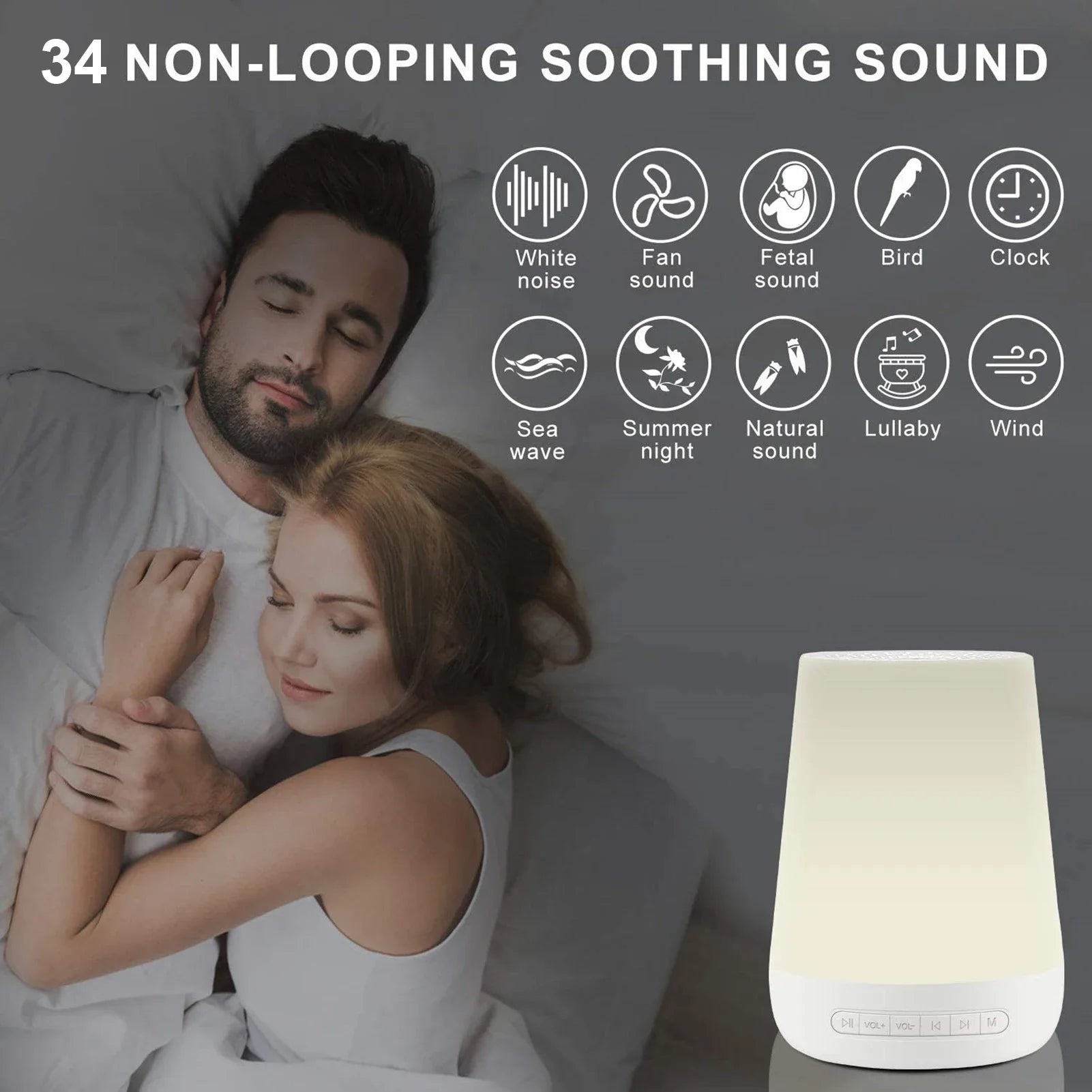 Colorful Night Lights 34 Soothing Sounds Supports APP Remote Control Smart White Noise Machine Baby Sleep Sound Machine