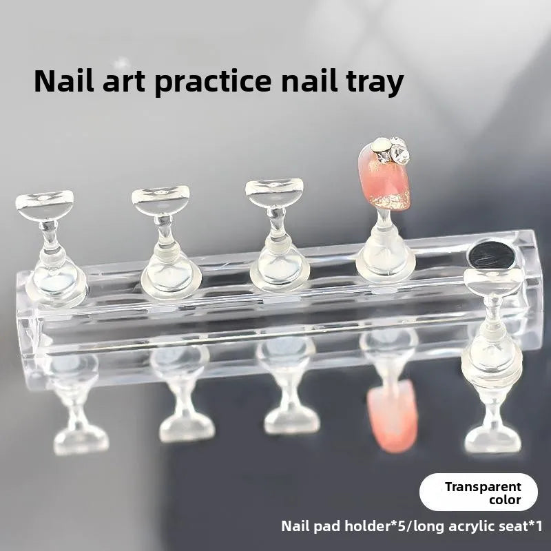 5pcs Nail Holder False Nail Tip Practice Stand Crystal Base Magnetic Holder Nail Art Display For Art Salon DIY & Practice Tools