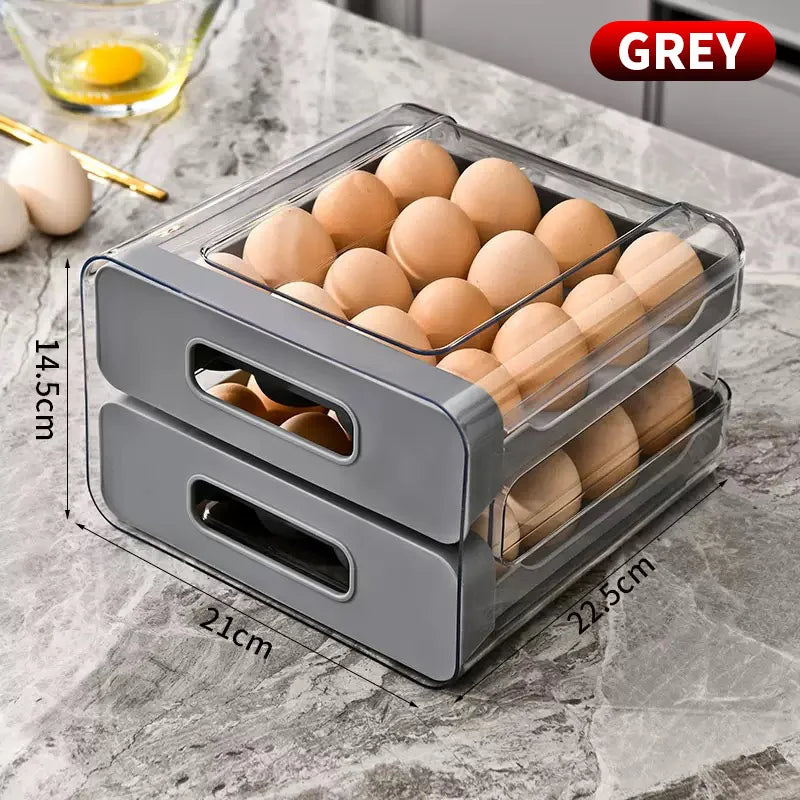 Household Refrigerator Egg Drawer Storage Box, Double Layer Plastic Egg Tray Holder
