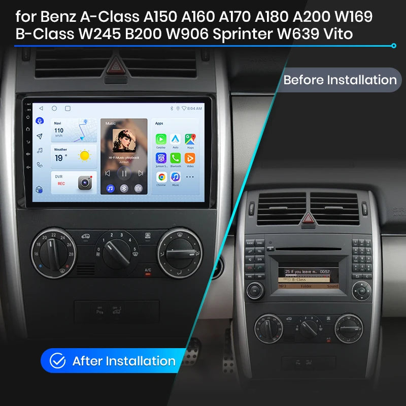 Junsun Wireless CarPlay Android Auto Car Radio For Mercedes-Benz A-Class (W169) / B-Class (W245) / Sprinter (W906) / Vito (W639) Built-in Cooling Fan Android GPS Navigation Multimedia Player WiFi DSP RDS BT SWC IPS Touch Scre