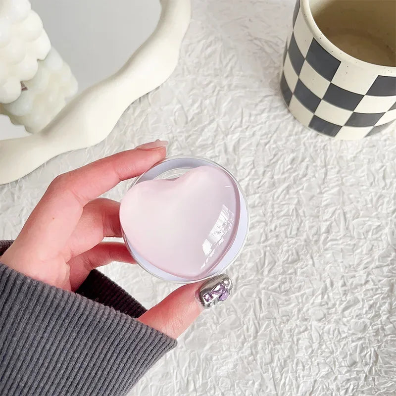 Korean Y2K Pink Glass Love Heart Magnetic Holder Phone Grip Tok Detachable Bracket for Magsafe Universal Smart Tok for IPhone