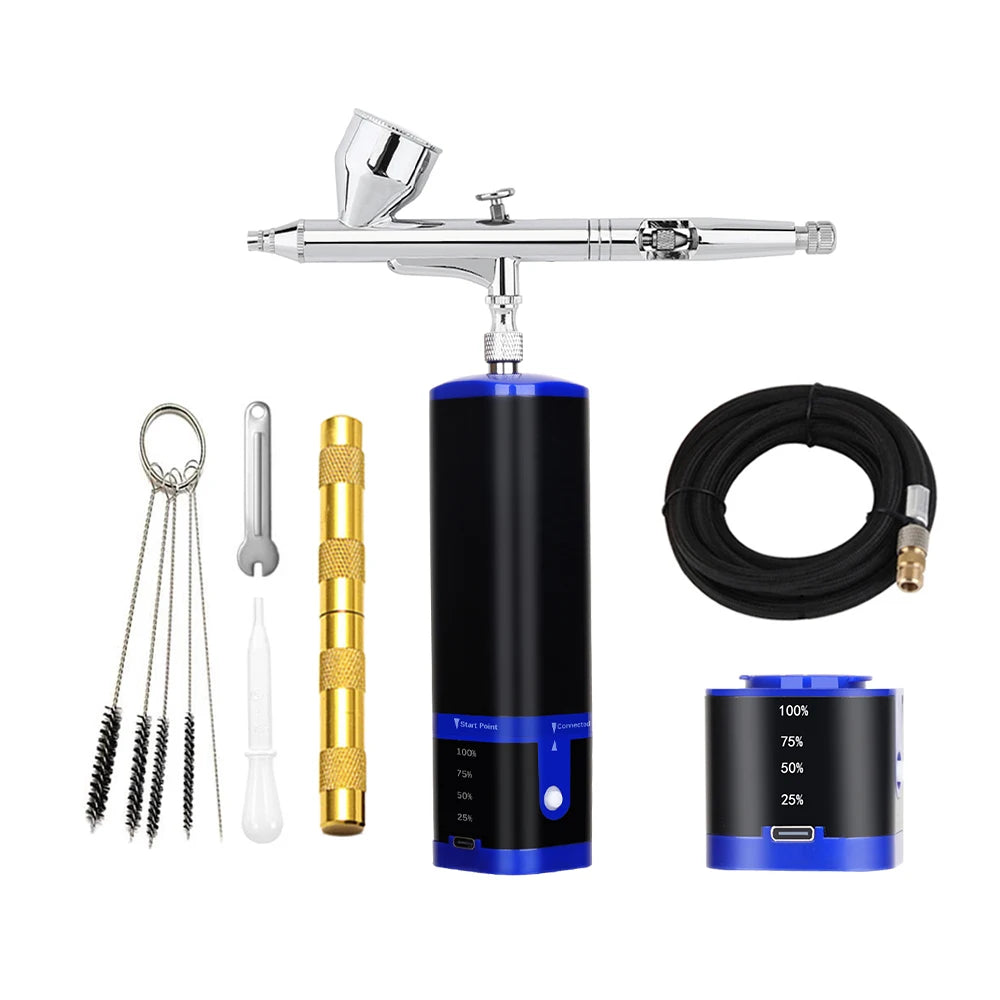 Noiseless Cordless Air Brush Compressor Kit Replace Battery Super Works Airbrush Spray Gun Barber Art Design Beauty Care Tool