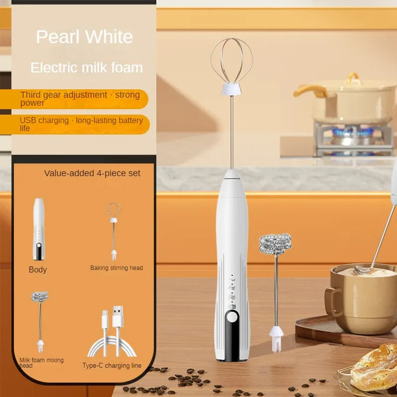 Handheld Double Stick Wireless Whisk Custard Foamer Mini Portable Blender Coffee Milk Three Speed Control Egg White Whipped USB