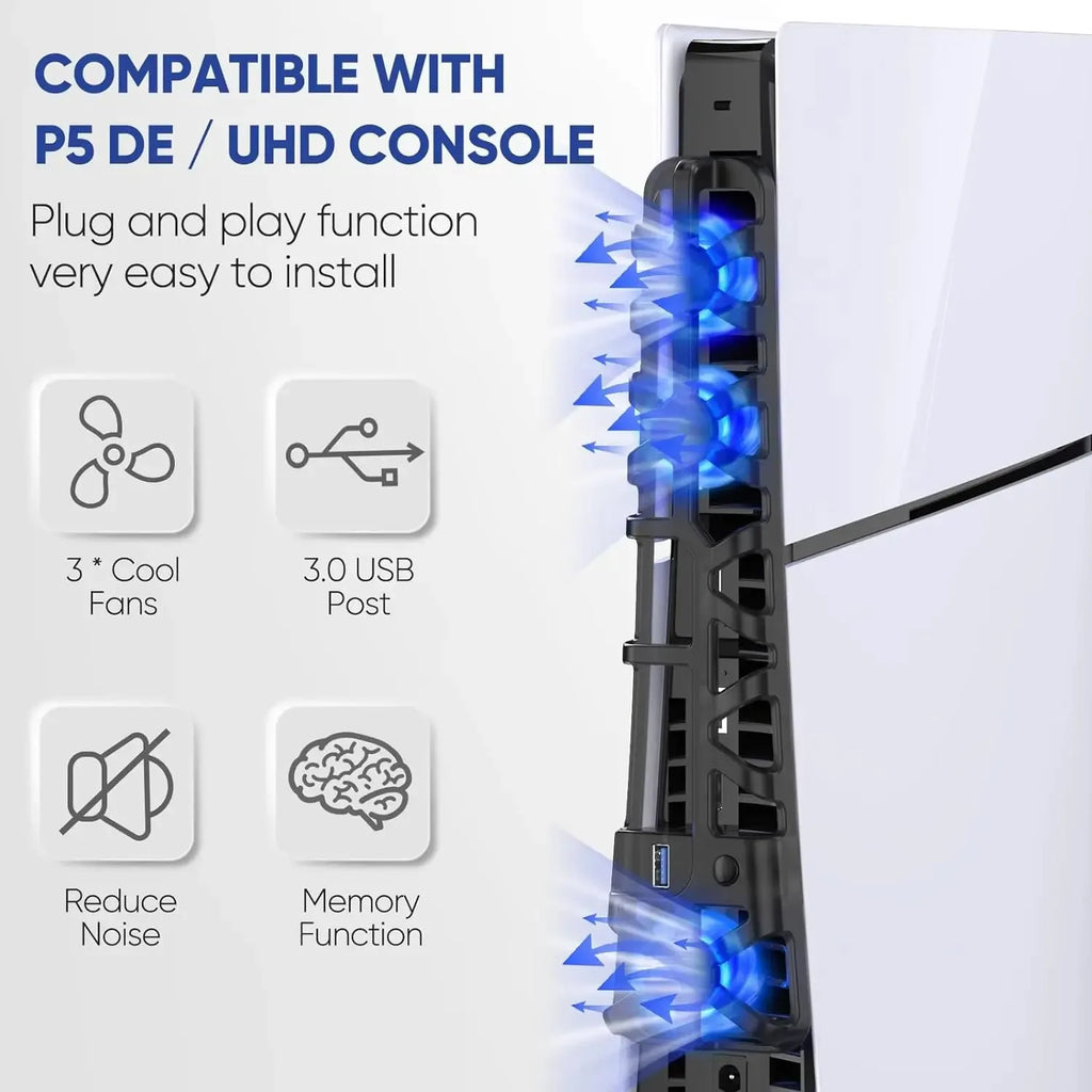 Cooling fan for PS5 Slim disc drive/digital console (with USB 3.0 interface), compatible with PS5 Slim dedicated cooling system.