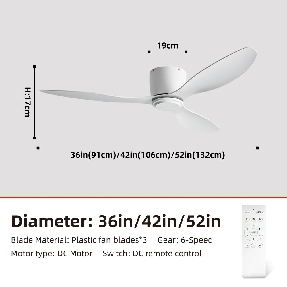 FUMANJIA Ultra-Thin DC Ceiling Fan with Remote - 6-Speed Silent, 3 ABS Blades, Ideal for Low Ceilings & Minim Spaces（No Light）