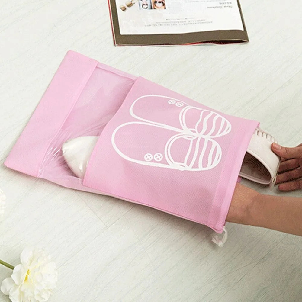 New Non-woven Shoes Pouch Portable Waterproof Shoes Storage Organizer Bags Drawstring Accessories Transparent Hanging Bag Travel