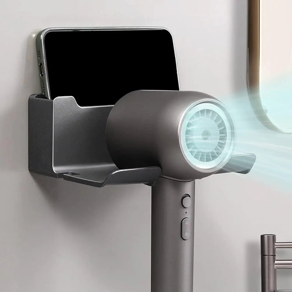 1pc Multi-Functional Wall Mounted Hair Dryer Holder, Bathroom Hair Tool Organizer Storage Rack for Home & Hotel Use