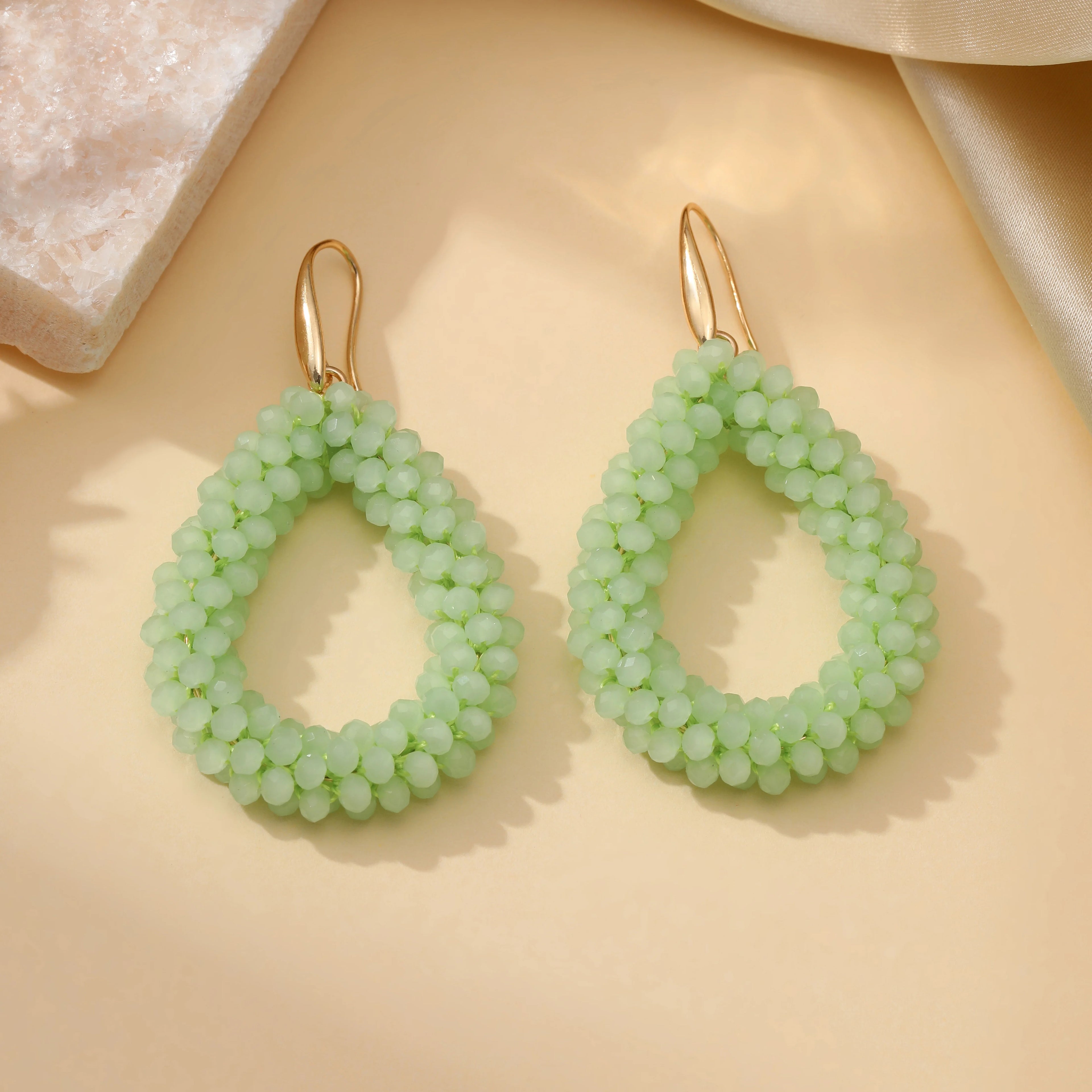 INKDEW Mixed Color Big Drop Earrings Colorful Bead Handmade Threading Crystal Earrings for Women Gift Water Drop Jewelry EA004