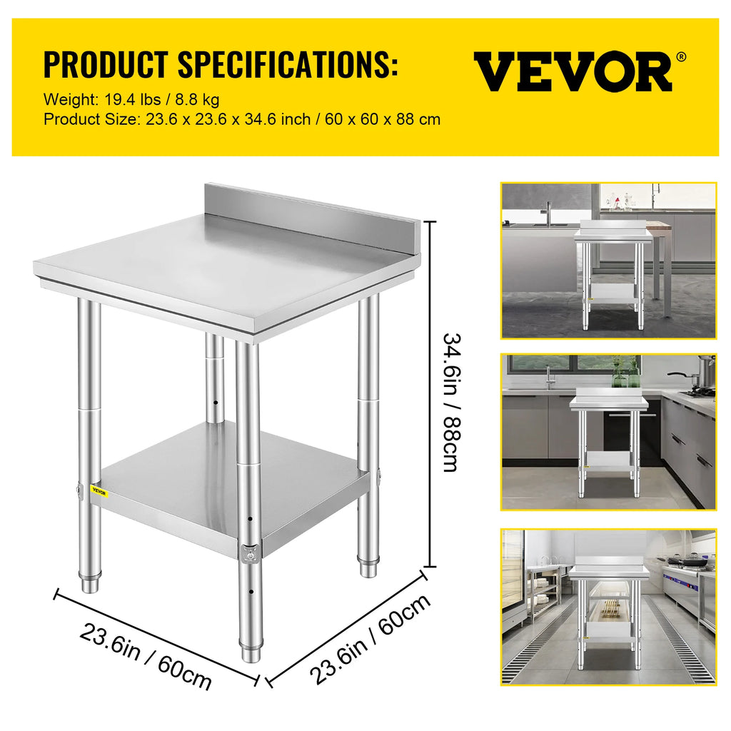 SucceBuy Kitchen Work Bench Commercial Catering Table Worktable with Undershelf Stainless Steel 330LBS 286LBS Restaurant Garage