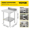 SucceBuy Kitchen Work Bench Commercial Catering Table Worktable with Undershelf Stainless Steel 330LBS 286LBS Restaurant Garage