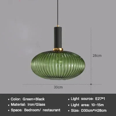 Striped Nordic Vintage Colorful Glass Chandelier For Dining Room Kitchen Island Pendant Light Bedroom Bedside Hanging Lamp
