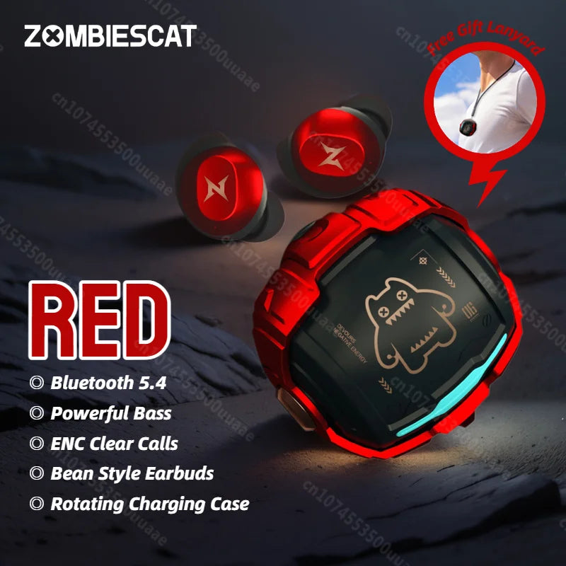 ZOMBIES CAT Bluetooth 5.4 Sports Earbuds Mini Invisible In-Ear TWS Wireless Earphone Clear Call Headphone with Sport Lanyard
