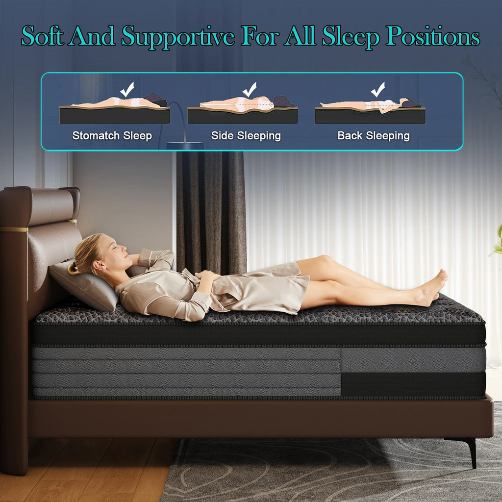 12"14" Memory Foam & Pocket Spring For Back Pain Relief Feel, Gel-Infused for Cooling,Breathable, CertiPUR-US Certified